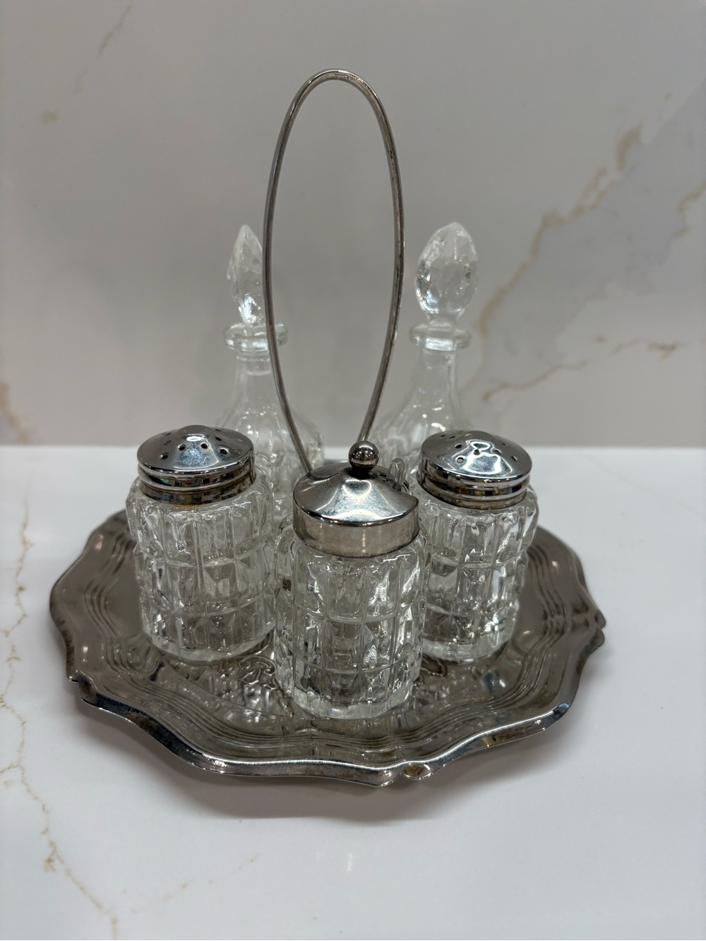 English silver & glass condiment /crust set. Antique 1920’s. Made in England.